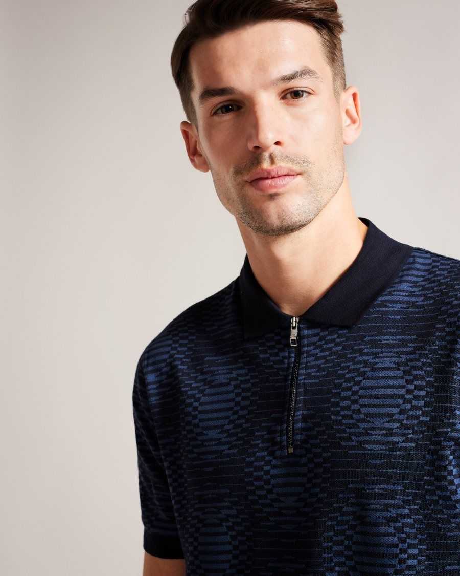 Ted Baker Ono Short Sleeve Jacquard Spot Polo Shirt Navy | 2603897-DN