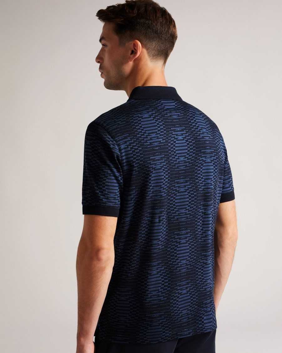 Ted Baker Ono Short Sleeve Jacquard Spot Polo Shirt Navy | 2603897-DN