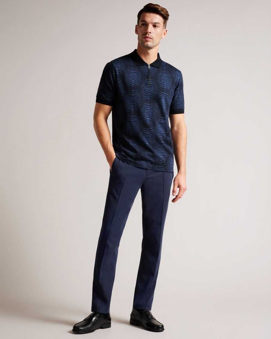 Ted Baker Ono Short Sleeve Jacquard Spot Polo Shirt Navy | 2603897-DN