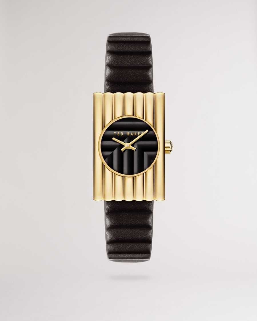 Ted Baker Otolee Rectangle Framed Leather Watch Black | 7602394-GU