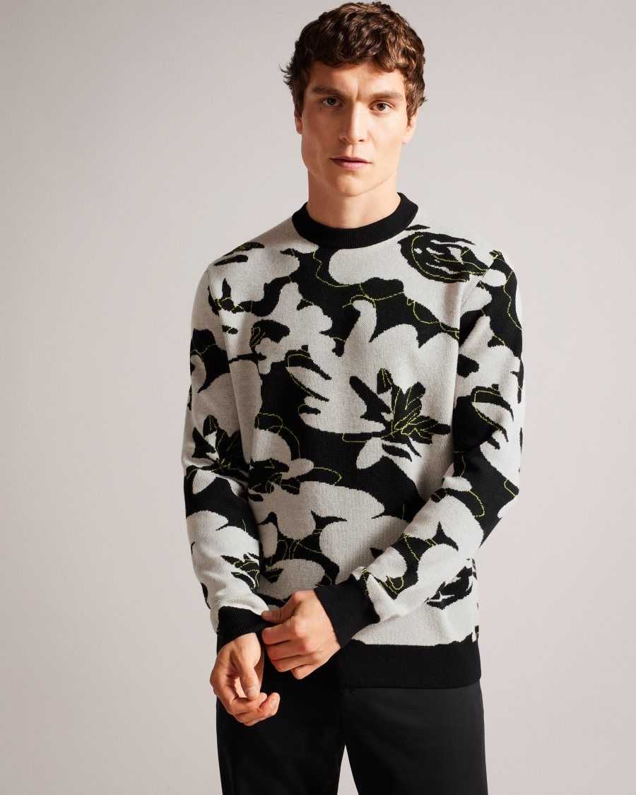 Ted Baker Ozier Floral Merino Wool Jumper Black | 3475261-ZV