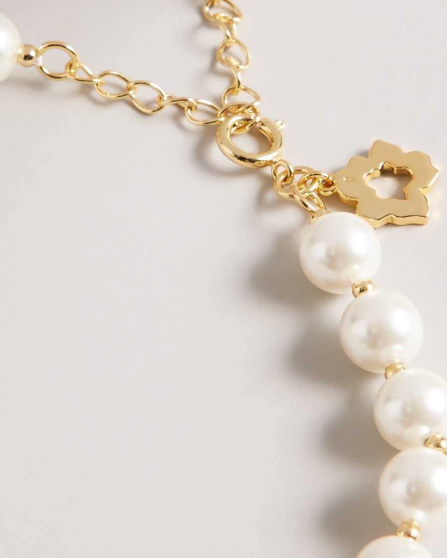 Ted Baker Palooma Glass Pearl And Magnolia Necklace Gold Colour | 0958674-WK