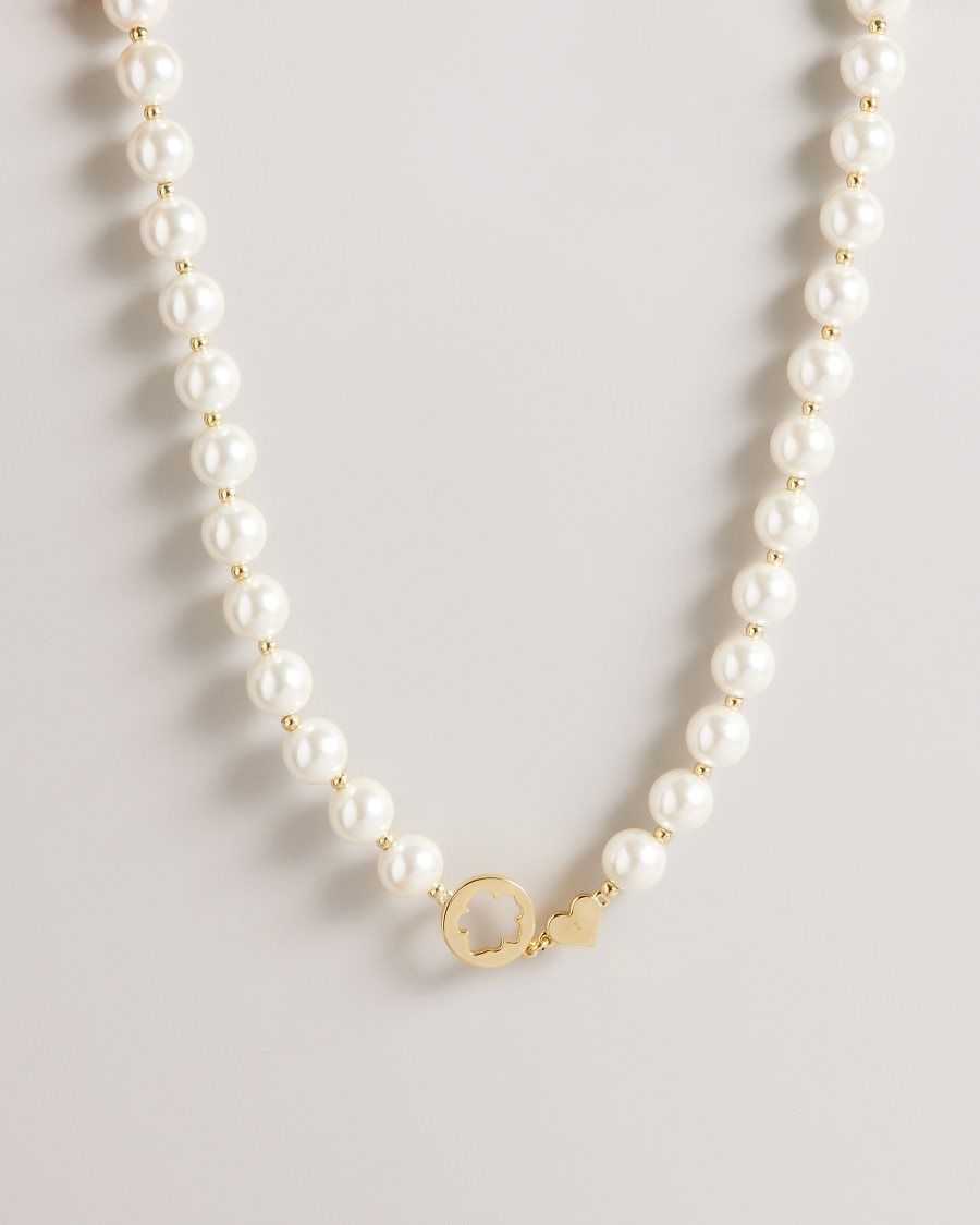 Ted Baker Palooma Glass Pearl And Magnolia Necklace Gold Colour | 0958674-WK