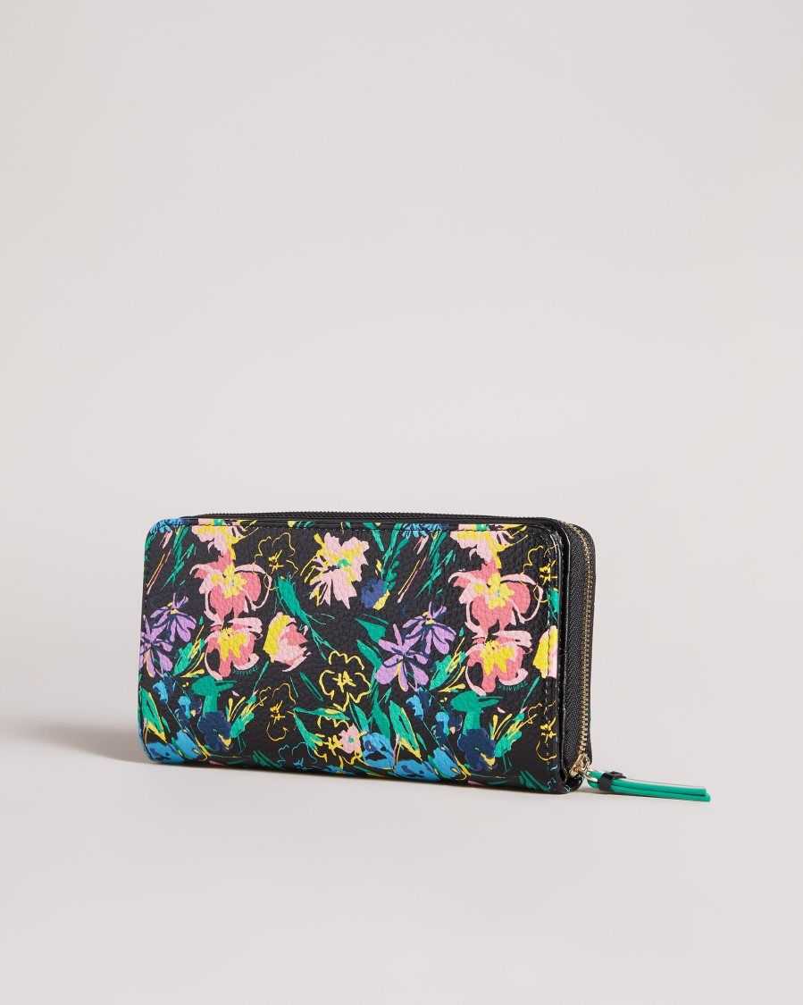 Ted Baker Parciea Flirty Texture Magnolia Large Zip Purse Black | 3879612-ZU