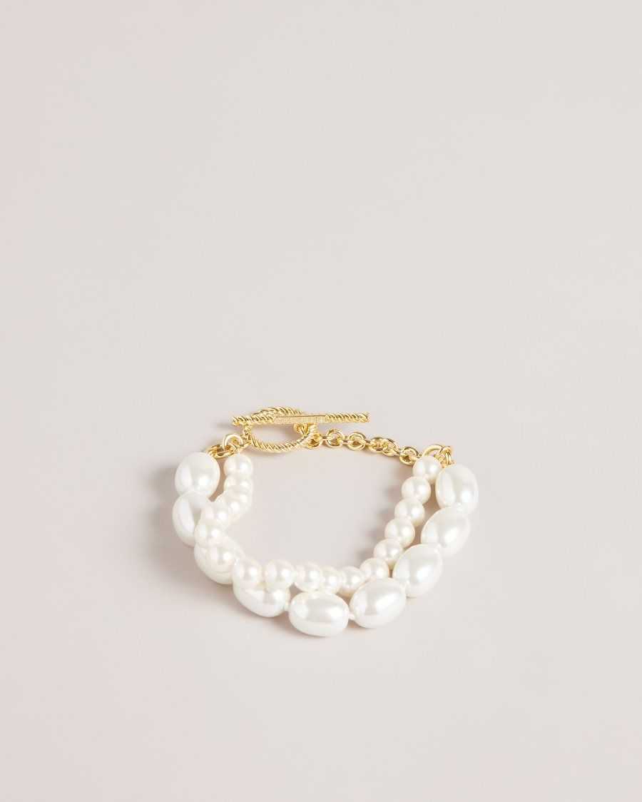 Ted Baker Parkah Glass Pearl Double Strand Bracelet Gold Colour | 8153079-AT