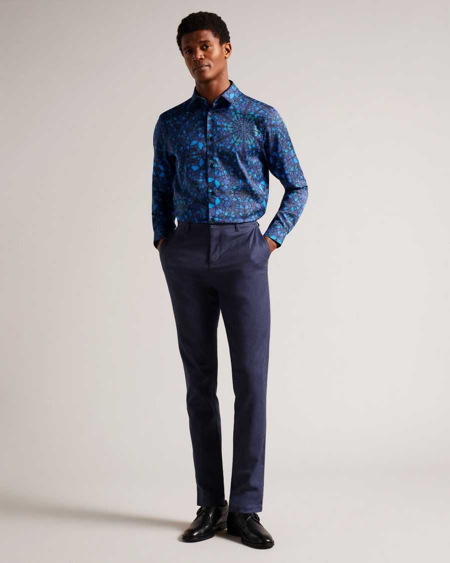 Ted Baker Parlee Long Sleeve Butterfly Print Shirt Blue | 3916407-VB