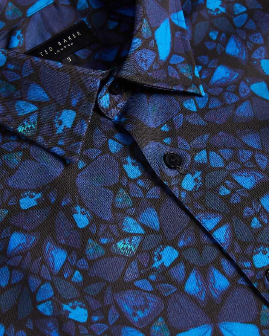 Ted Baker Parlee Long Sleeve Butterfly Print Shirt Blue | 3916407-VB