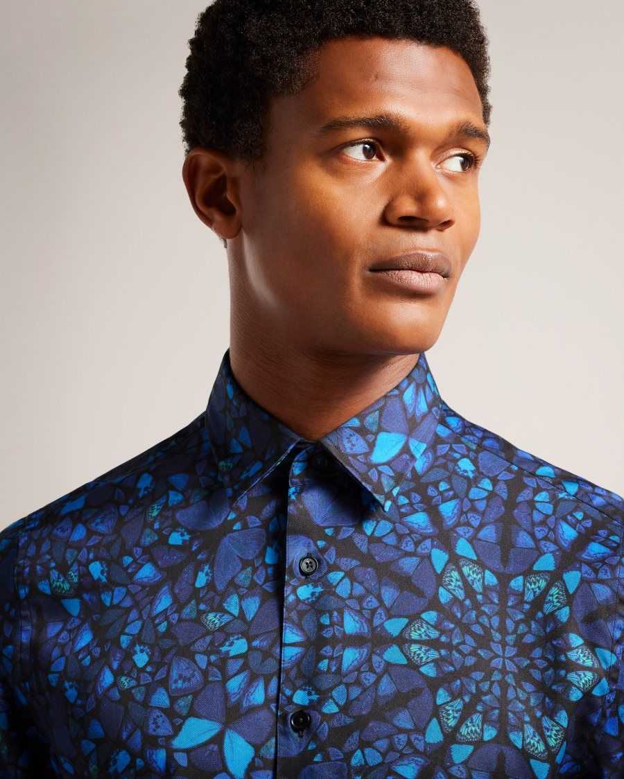 Ted Baker Parlee Long Sleeve Butterfly Print Shirt Blue | 3916407-VB