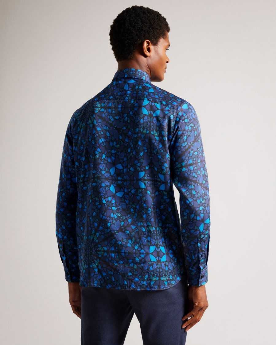 Ted Baker Parlee Long Sleeve Butterfly Print Shirt Blue | 3916407-VB