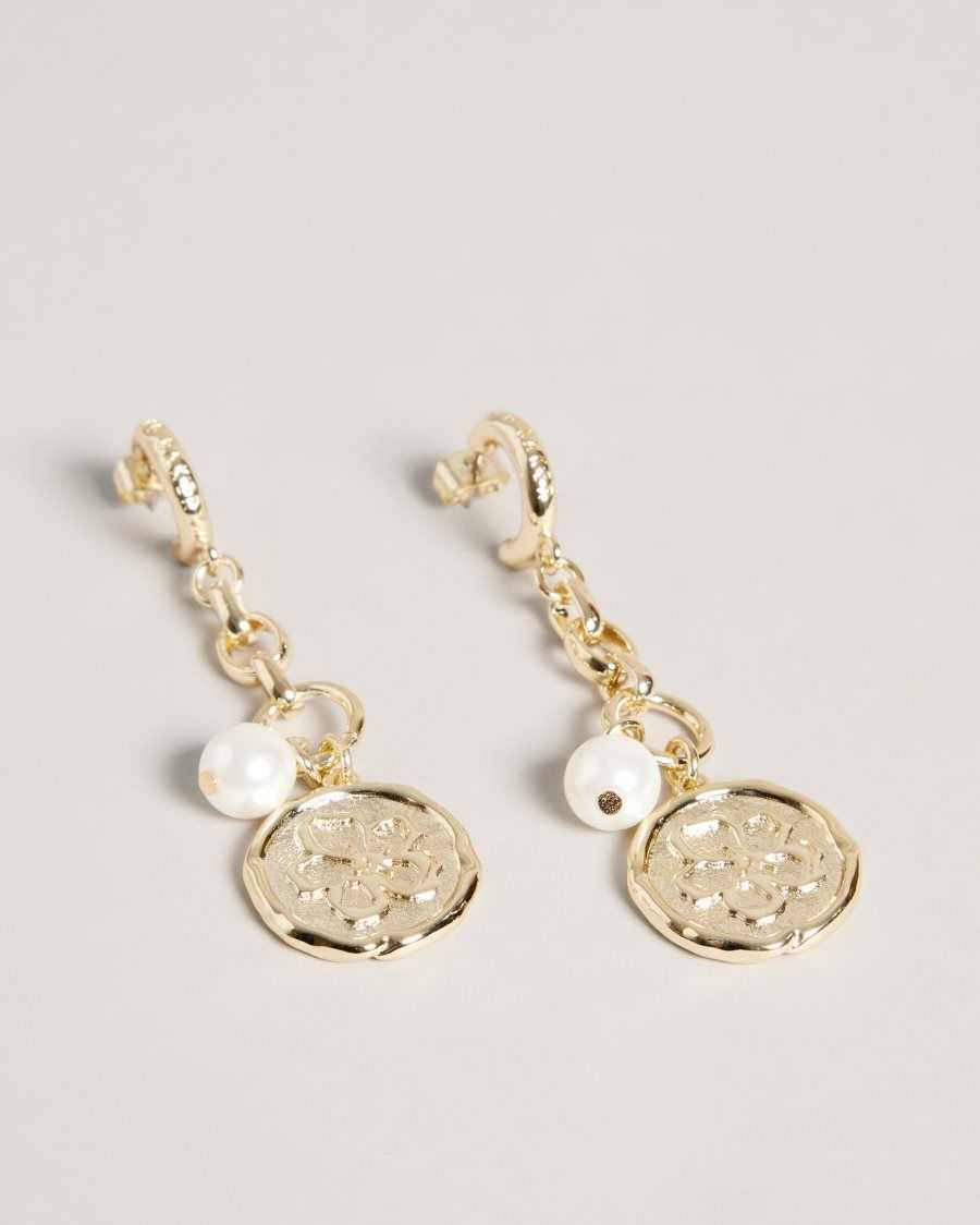 Ted Baker Peacce Pearly Chain Drop Earrings Gold Colour | 6310958-UB