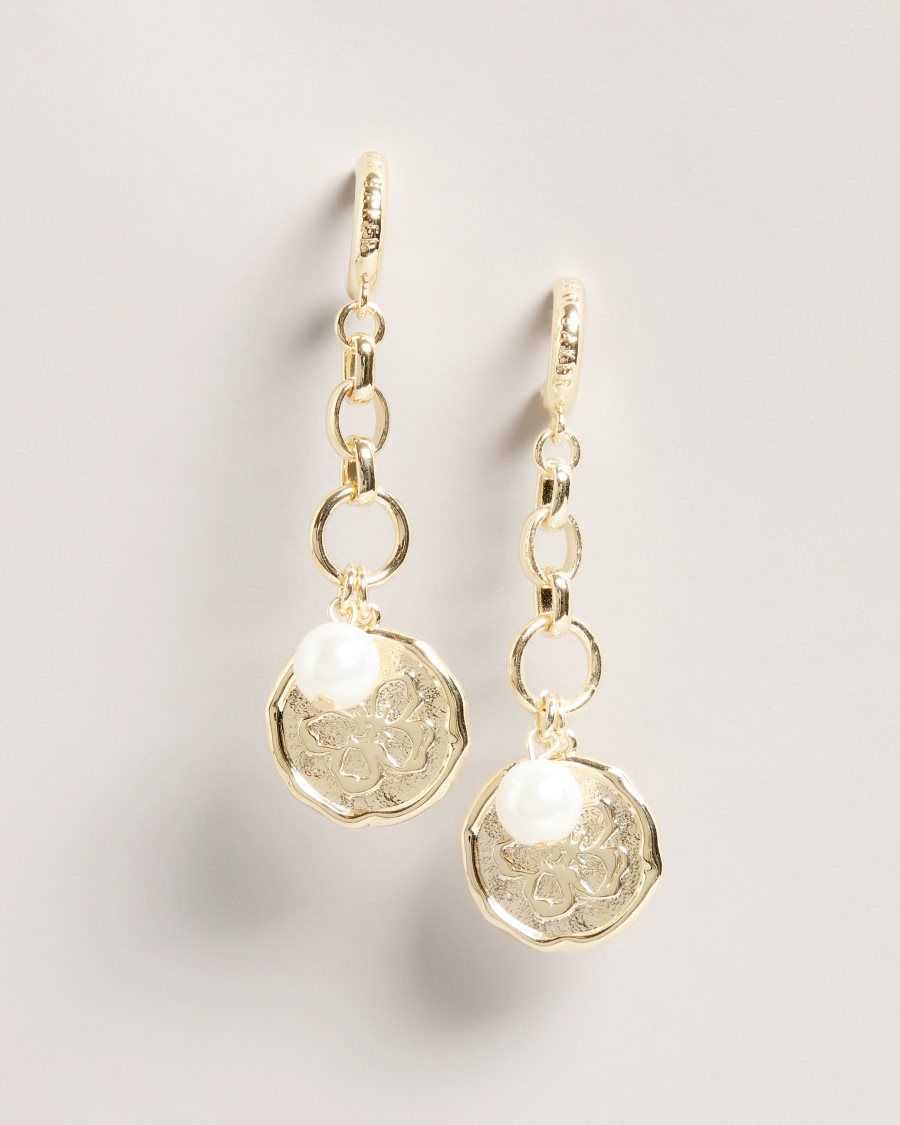 Ted Baker Peacce Pearly Chain Drop Earrings Gold Colour | 6310958-UB