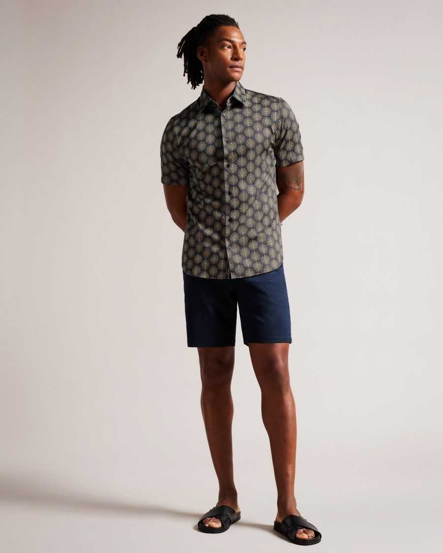 Ted Baker Pearsho Short Sleeve Circle Geometric Shirt Navy | 5263184-GK