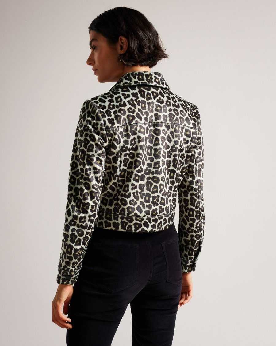 Ted Baker Pelham Cropped Leopard Print Jacket Black | 7918326-TI