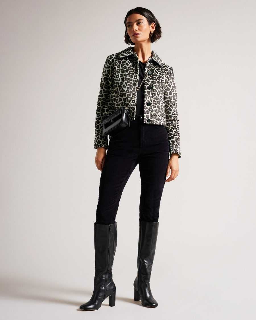 Ted Baker Pelham Cropped Leopard Print Jacket Black | 7918326-TI