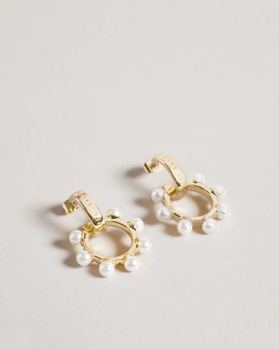 Ted Baker Petunaa Pearl Bubble Drop Hoop Earrings Gold Colour | 7269835-KB