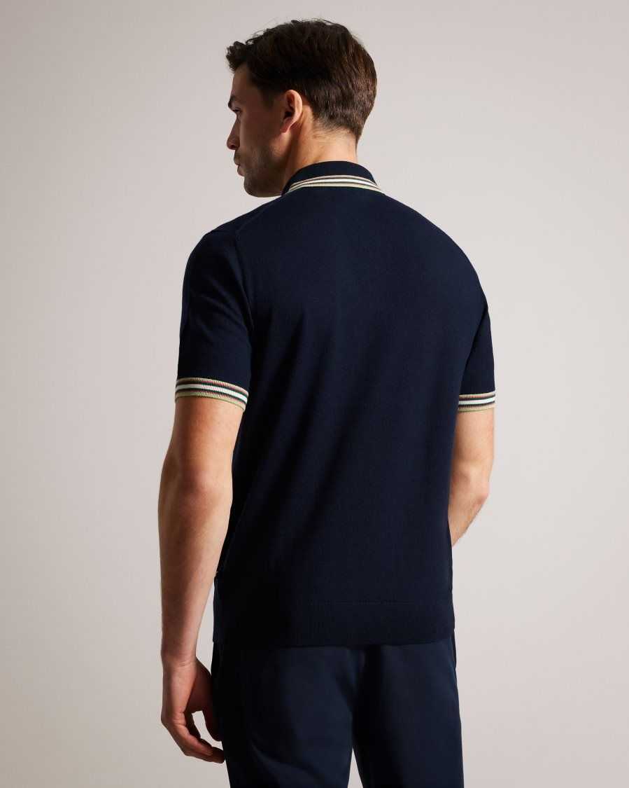 Ted Baker Pierrot Short Sleeve Stripe Trim Polo Shirt Navy | 0765493-QJ