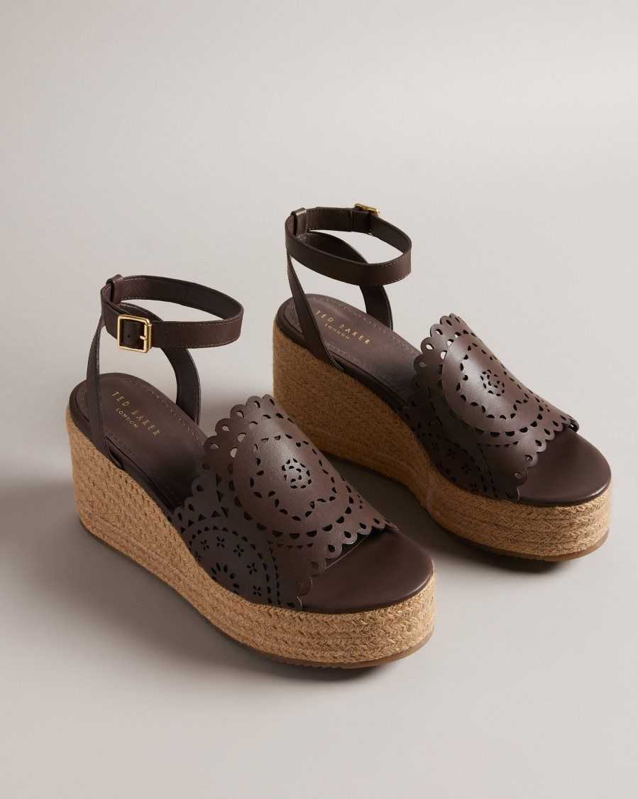 Ted Baker Pinky Laser Cut Wedge Sandals Dark Brown | 0615829-XI