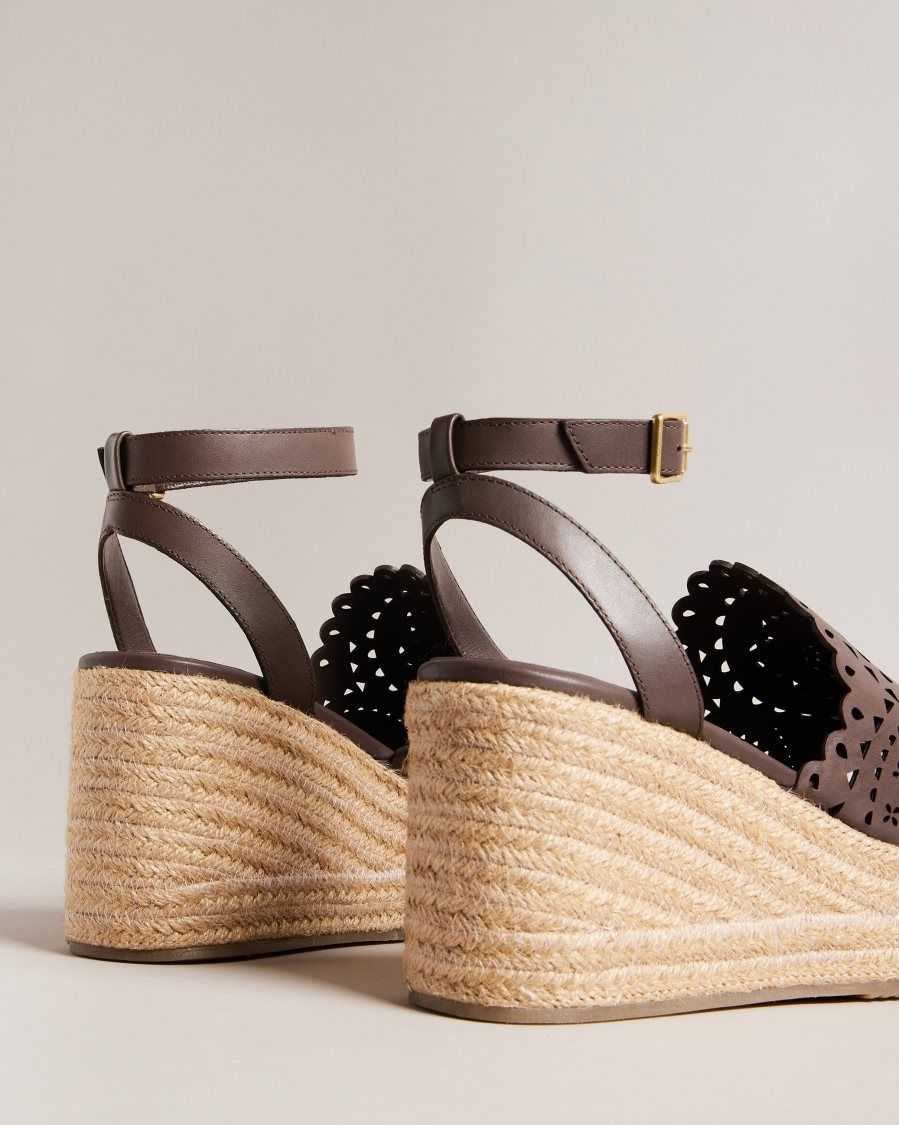 Ted Baker Pinky Laser Cut Wedge Sandals Dark Brown | 0615829-XI