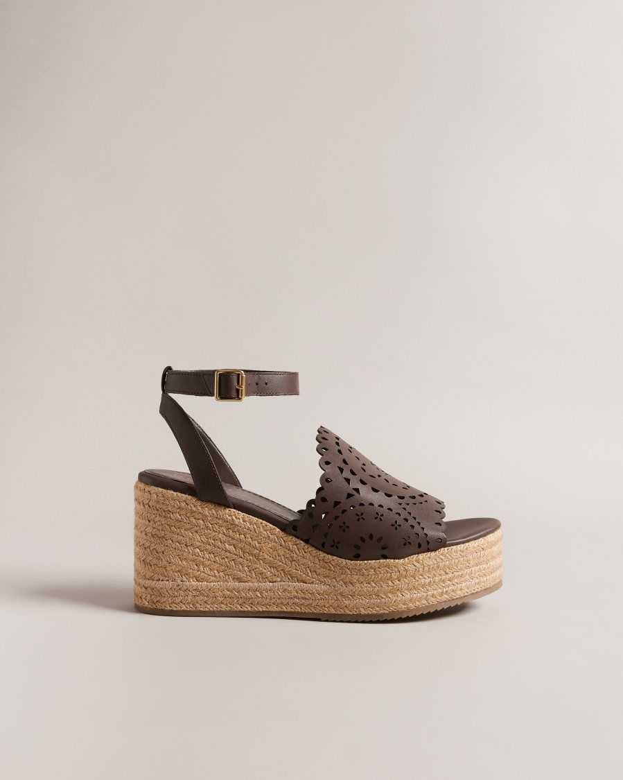 Ted Baker Pinky Laser Cut Wedge Sandals Dark Brown | 5748923-MP