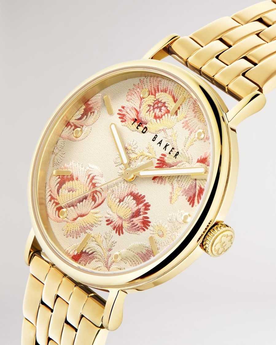 Ted Baker Pippp Vintage Floral Printed Dial Watch Gold Colour | 3129680-RB