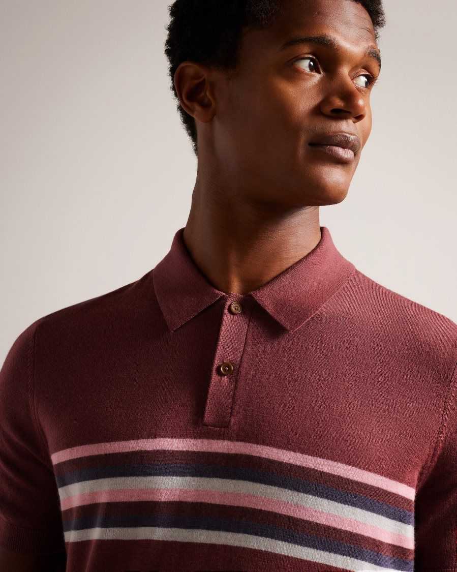 Ted Baker Pital Striped Wool Polo Shirt Maroon | 5189437-EB