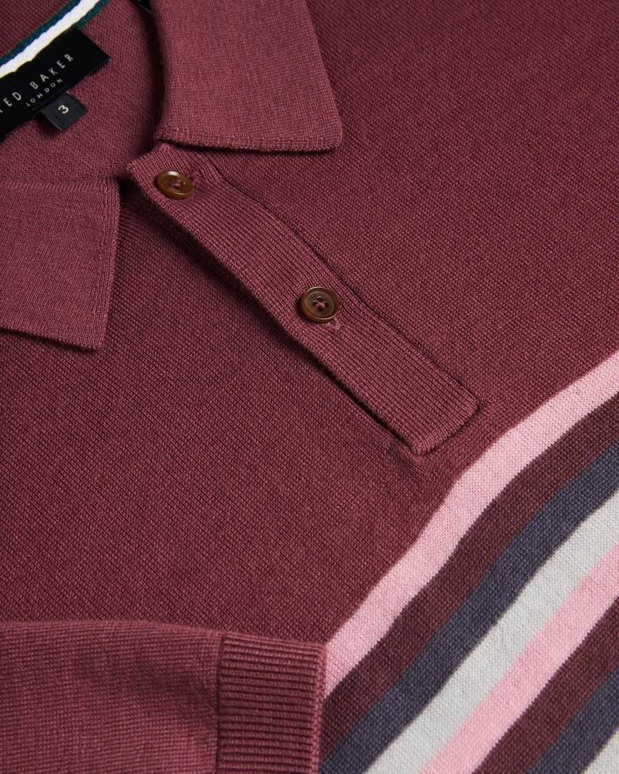 Ted Baker Pital Striped Wool Polo Shirt Maroon | 5189437-EB