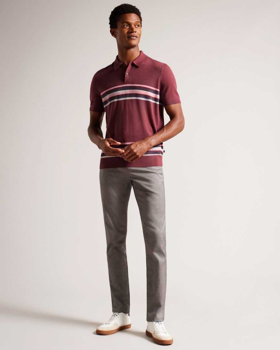 Ted Baker Pital Striped Wool Polo Shirt Maroon | 5189437-EB