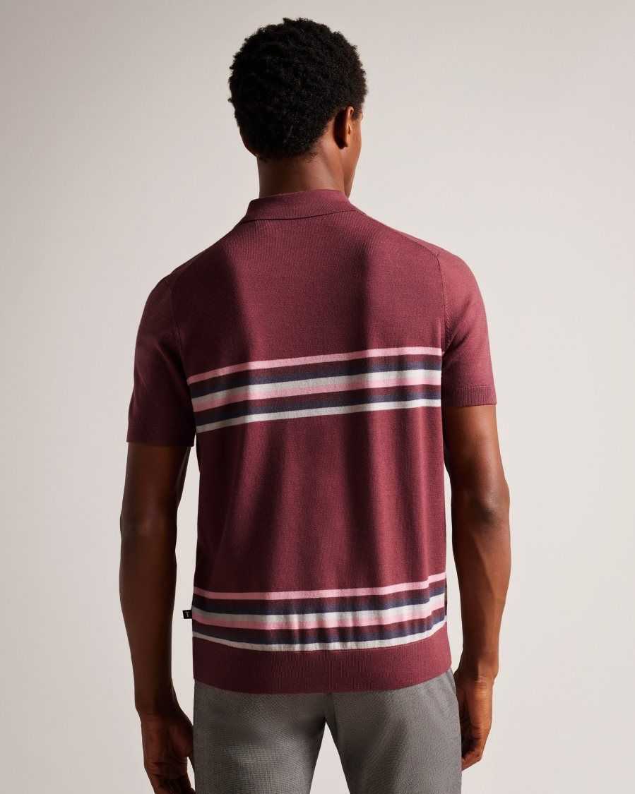 Ted Baker Pital Striped Wool Polo Shirt Maroon | 5189437-EB