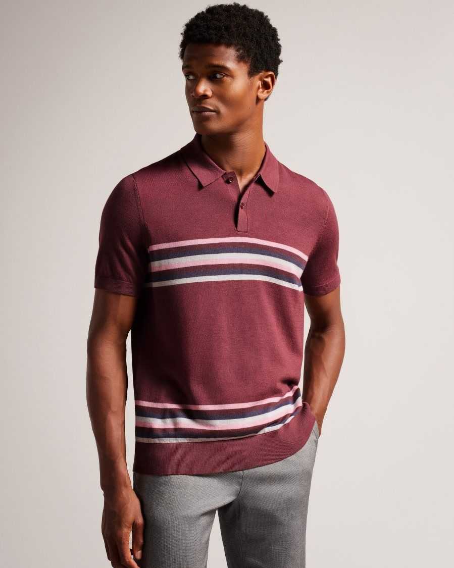 Ted Baker Pital Striped Wool Polo Shirt Maroon | 5189437-EB