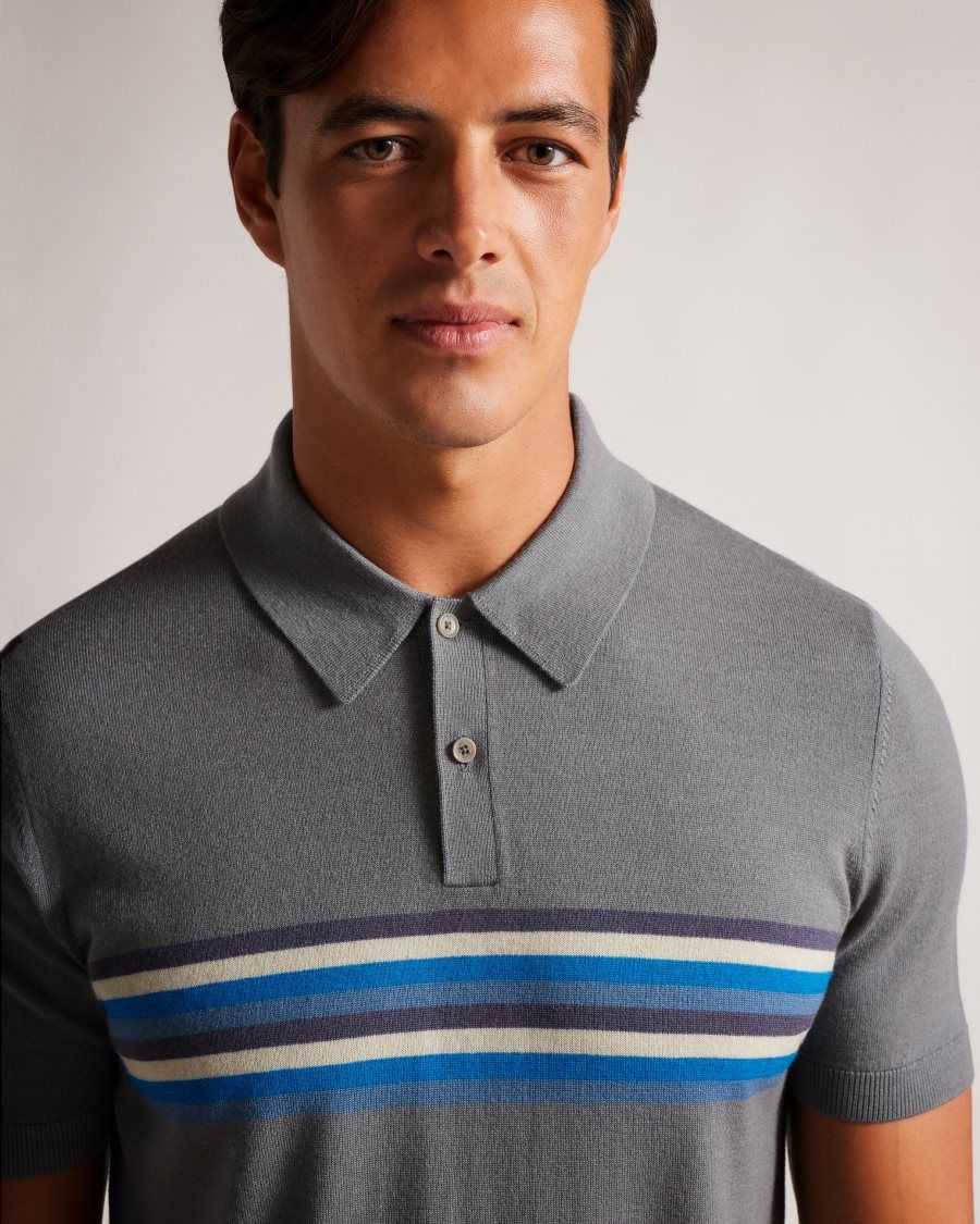 Ted Baker Pital Striped Wool Polo Shirt Medium Blue | 8019742-XQ