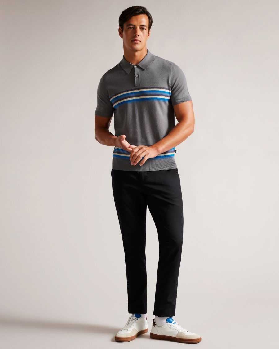 Ted Baker Pital Striped Wool Polo Shirt Medium Blue | 8019742-XQ