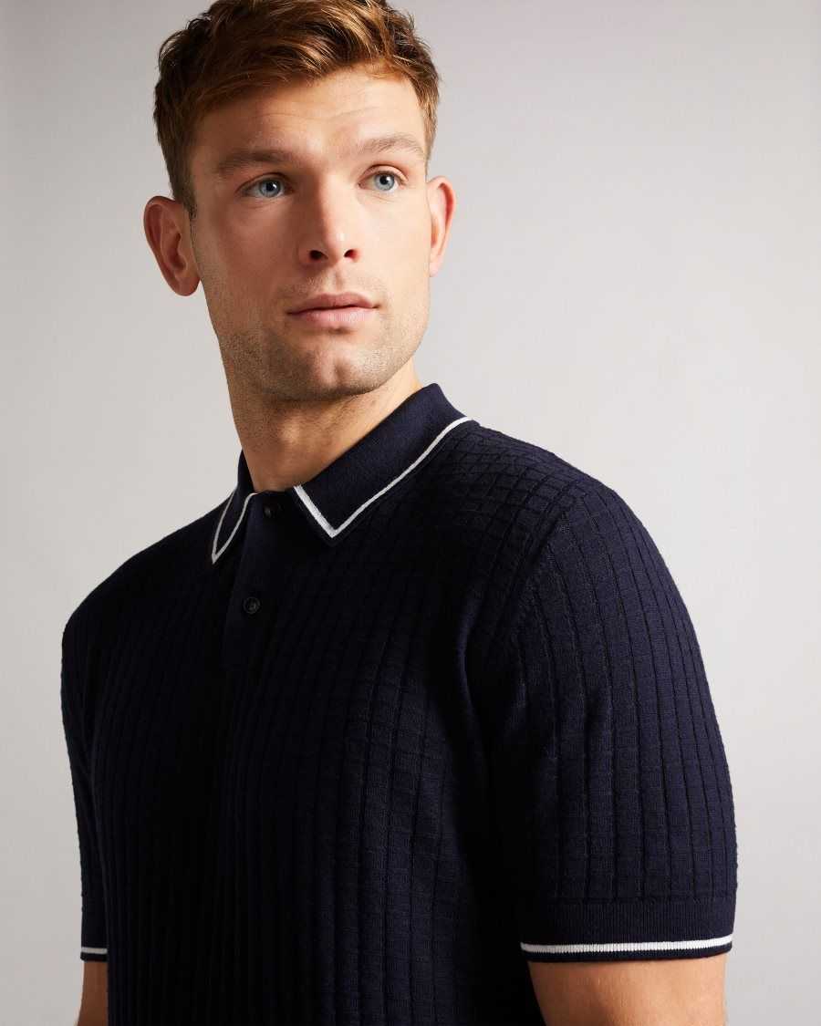 Ted Baker Pitfeld Knitted Stitch Polo Shirt Navy | 3761285-FU