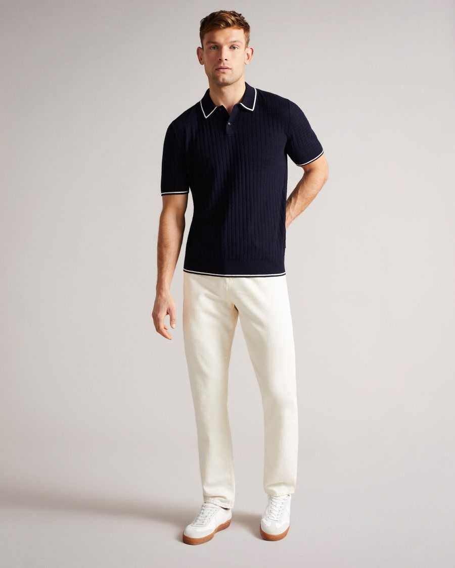 Ted Baker Pitfeld Knitted Stitch Polo Shirt Navy | 3761285-FU