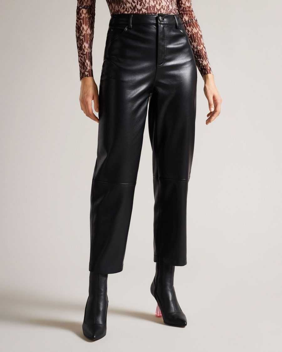 Ted Baker Plaider Straight Leg Faux Leather Trousers Black | 0638719-TK