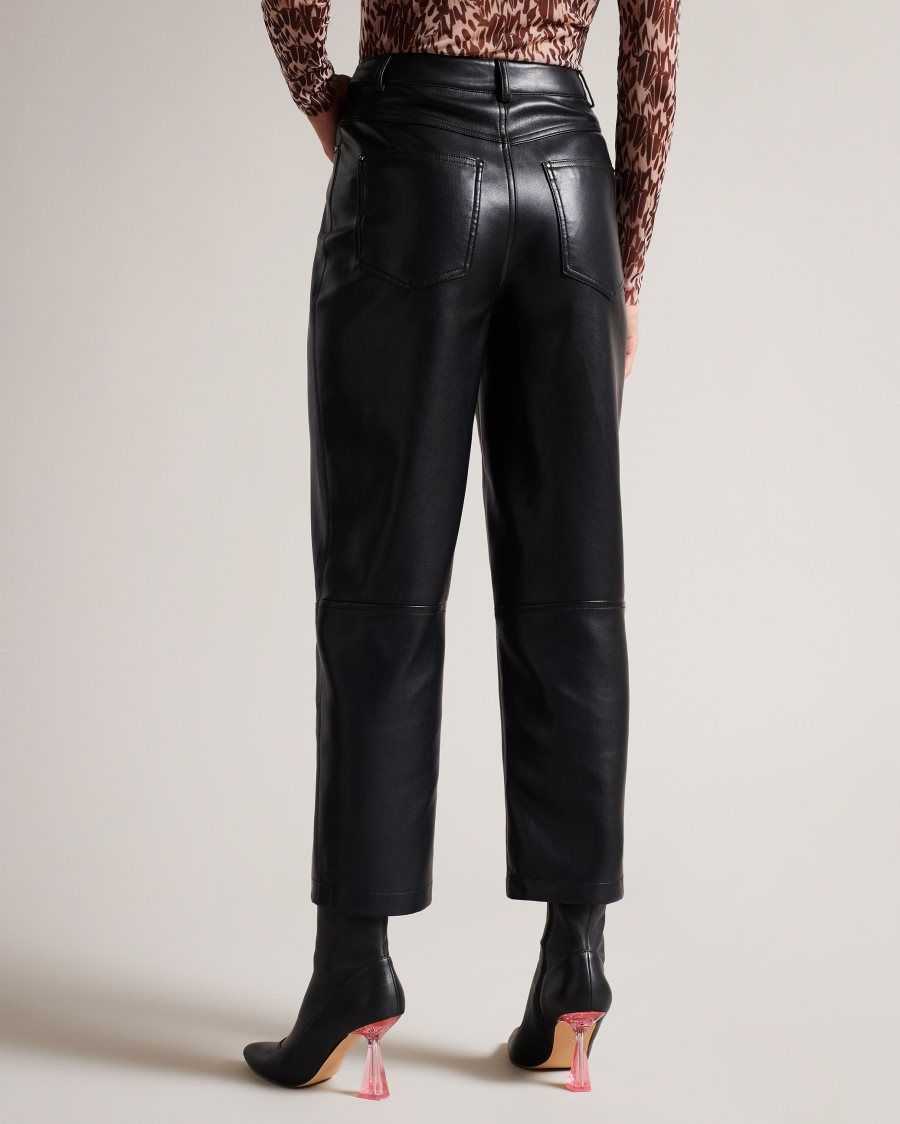 Ted Baker Plaider Straight Leg Faux Leather Trousers Black | 0638719-TK