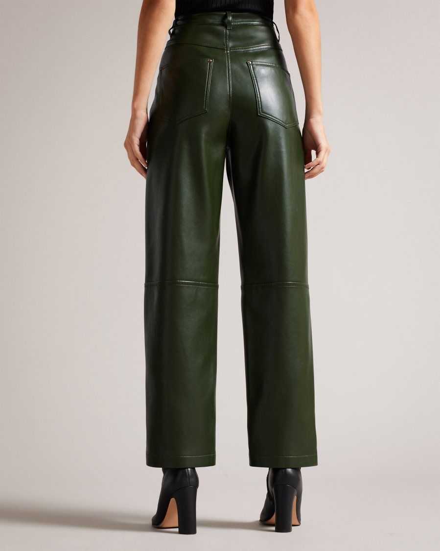 Ted Baker Plaider Straight Leg Faux Leather Trousers Khaki | 7184396-ED