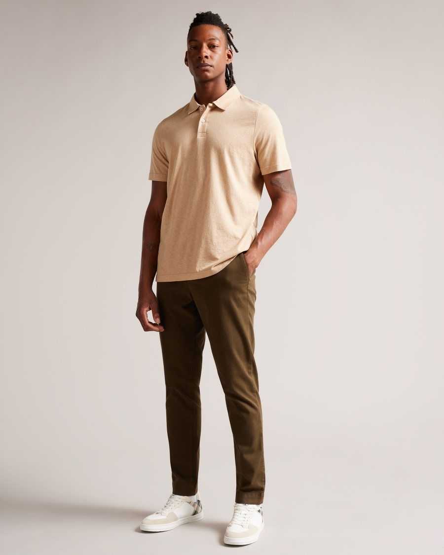 Ted Baker Polsden Short Sleeve Cashmere Blend Polo Shirt Camel | 2457381-CM