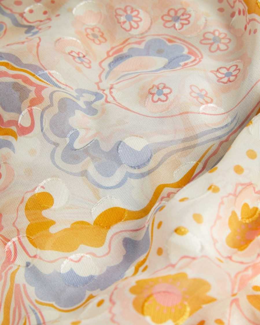 Ted Baker Pondree Paisley Silk Blend Scarf Ivory | 1980675-WJ