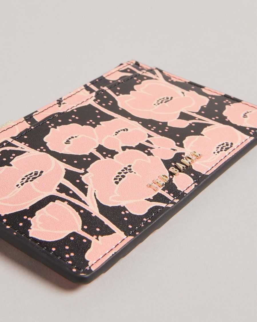 Ted Baker Poppsi Floral Printed Zip Card Holder Black | 2430179-LC