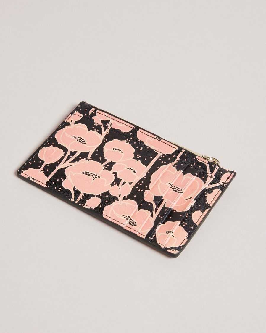 Ted Baker Poppsi Floral Printed Zip Card Holder Black | 2430179-LC