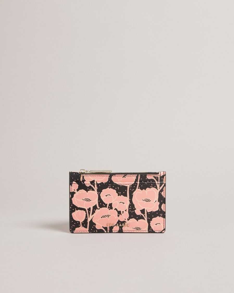 Ted Baker Poppsi Floral Printed Zip Card Holder Black | 2430179-LC