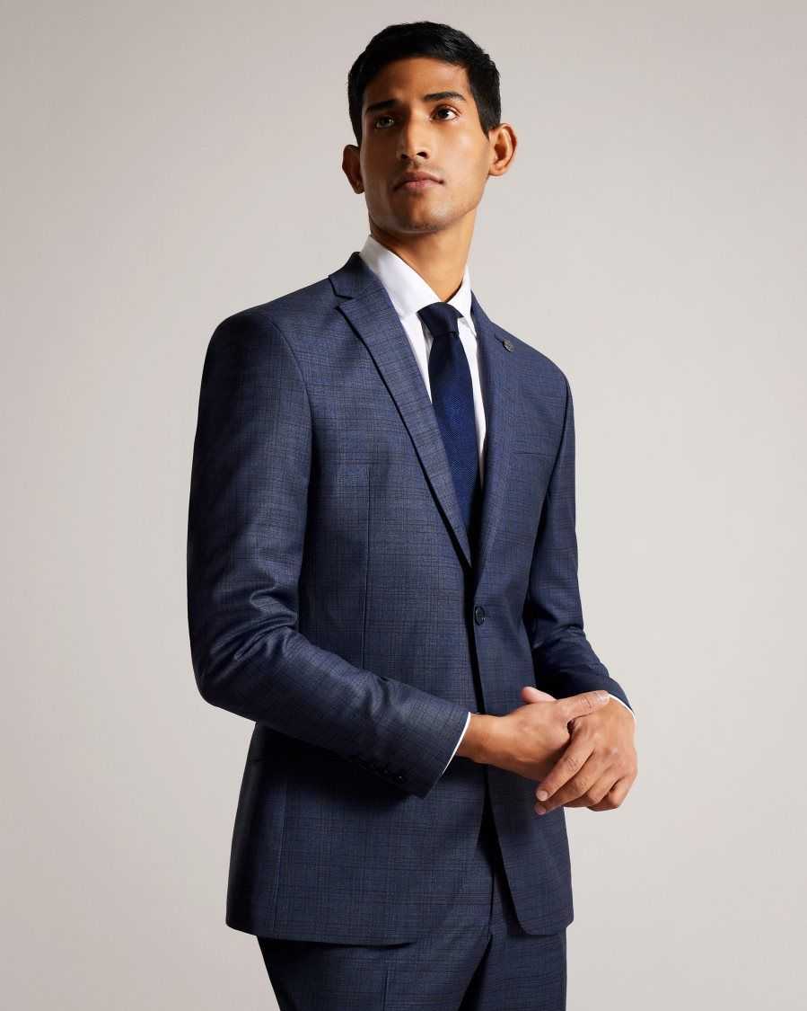 Ted Baker Portejs Wool Blend Check Jacket Blue | 2843167-NT