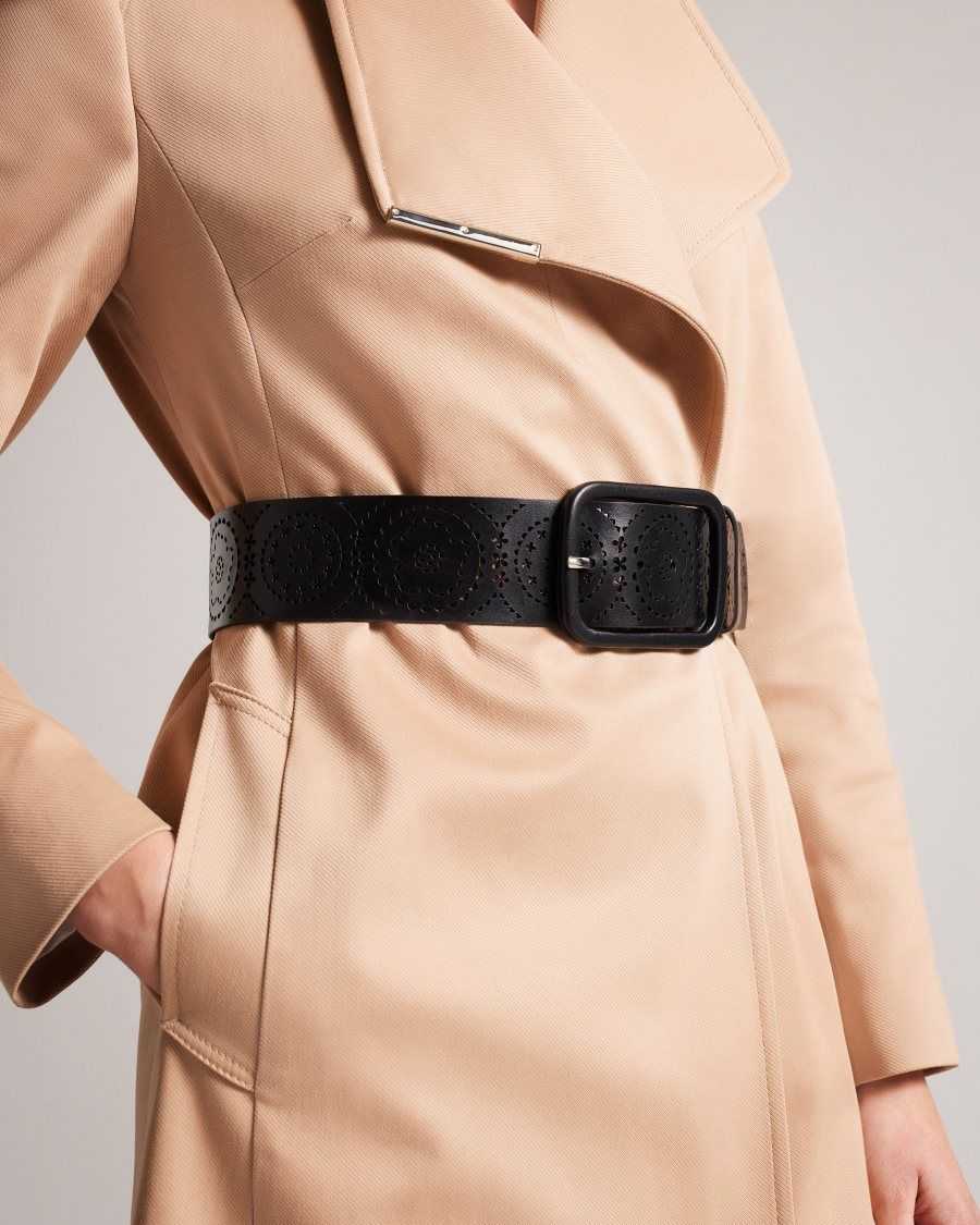 Ted Baker Prelt Laser Cut Wide Leather Belt Black | 2641093-BO