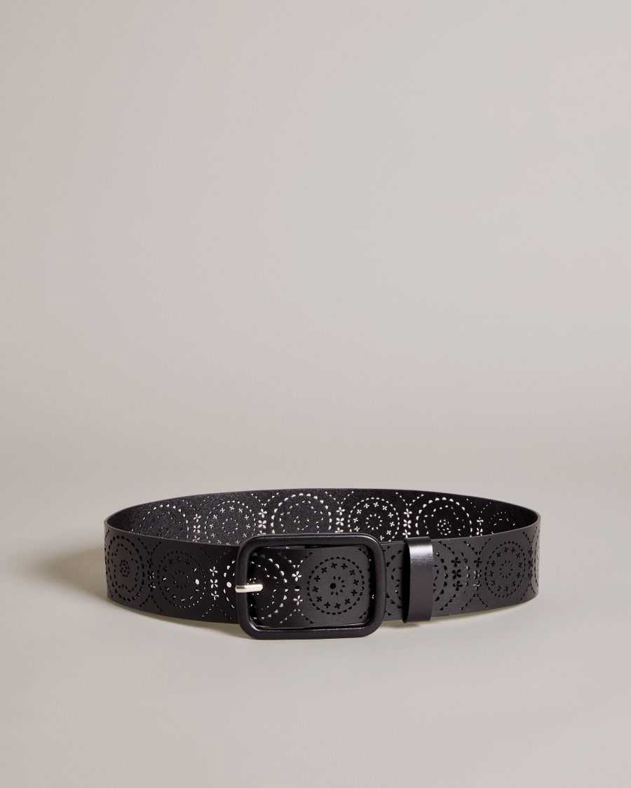 Ted Baker Prelt Laser Cut Wide Leather Belt Black | 2641093-BO