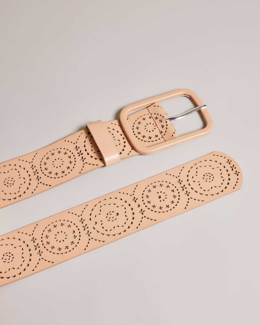 Ted Baker Prelt Laser Cut Wide Leather Belt Light Brown | 3180259-MR