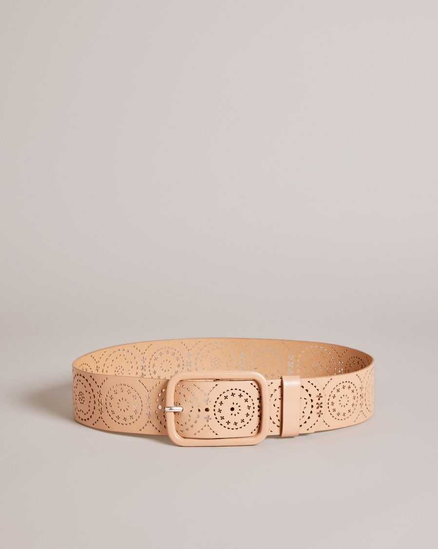 Ted Baker Prelt Laser Cut Wide Leather Belt Light Brown | 3180259-MR