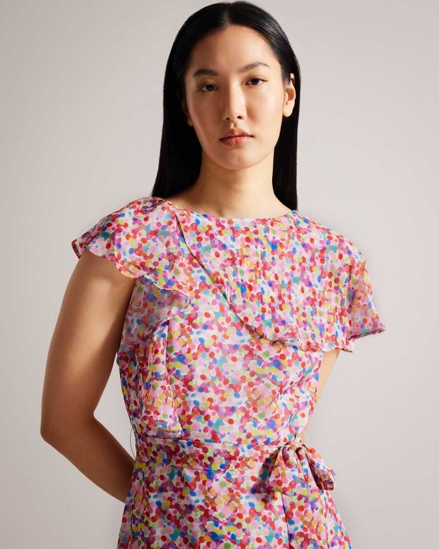 Ted Baker Priiyah Midaxi Belted Tea Dress With Ruffles White | 7023189-OG