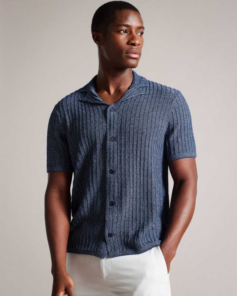 Ted Baker Proof Short Sleeve Knitted Polo Shirt Navy | 9503284-HW