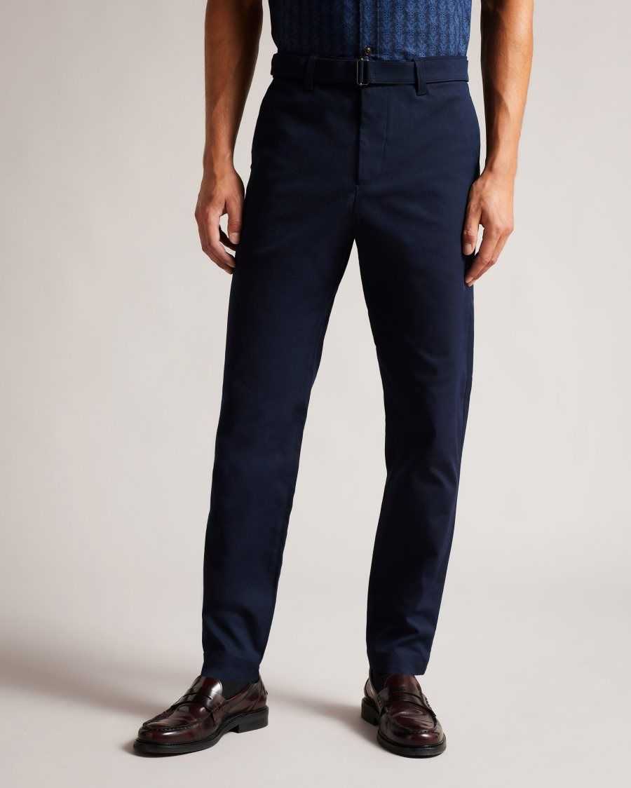 Ted Baker Quarts Belted Straight Leg Trousers Navy | 4819236-GV