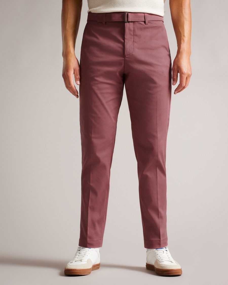 Ted Baker Quarts Belted Straight Leg Trousers Maroon | 8971052-PI